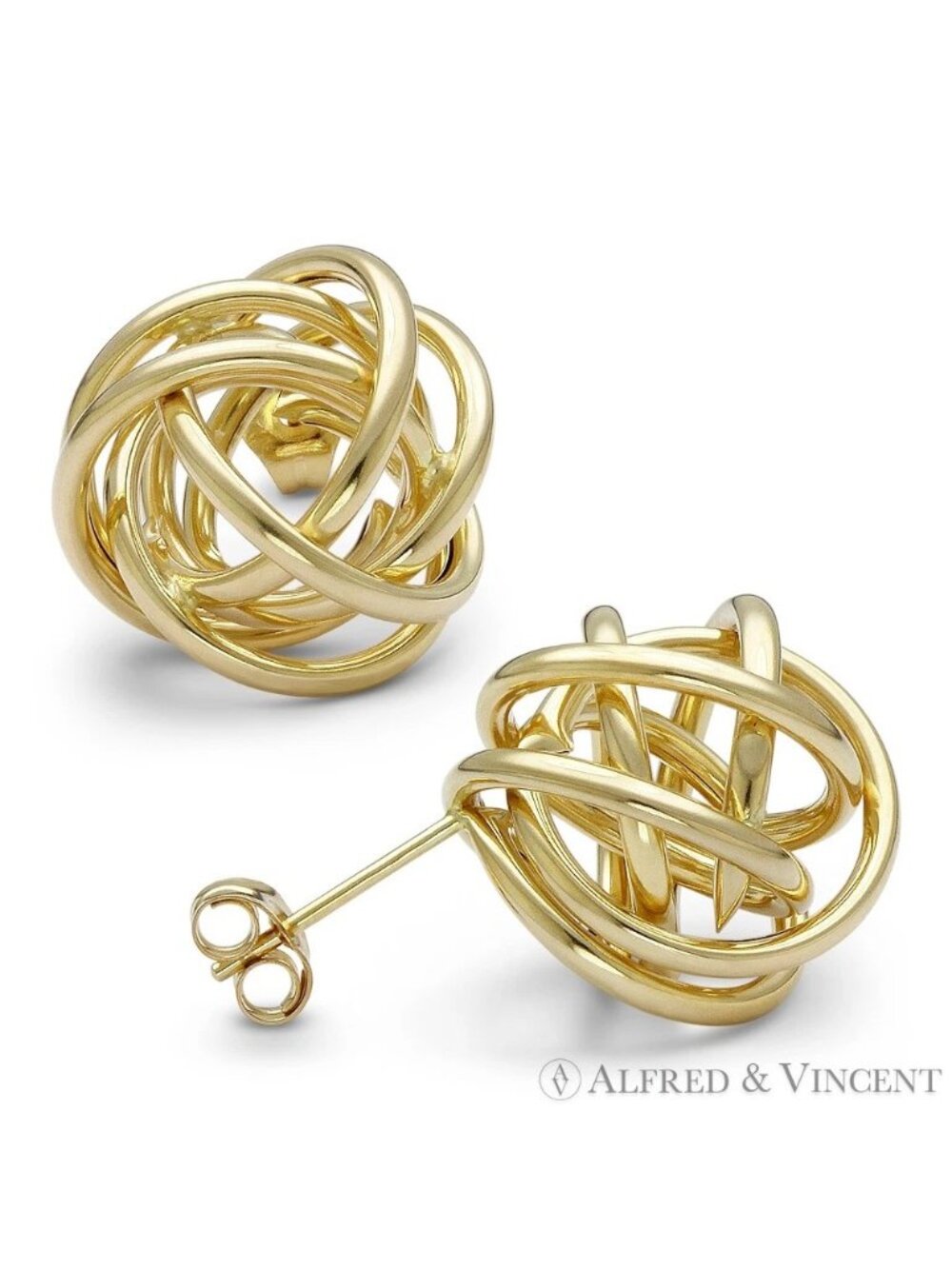 14mm Love-Knot Fashion Stud Earrings with Push-Back Posts in 14k Yellow Gold